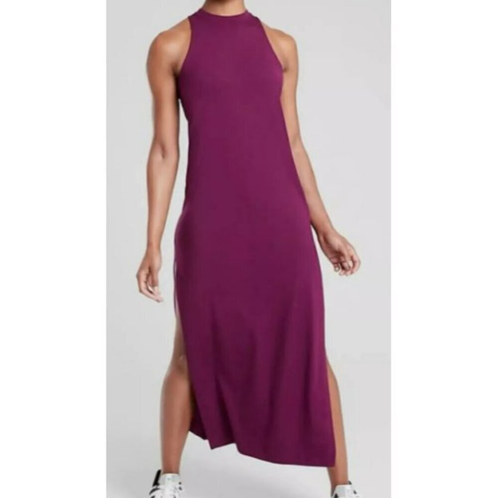 NWT Athleta Destination Maxi Dress Purple MT racer back side slits